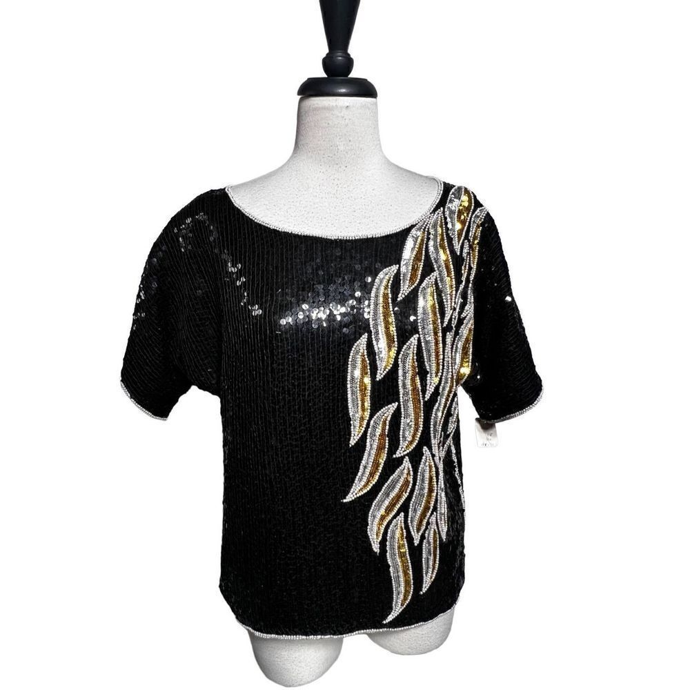 Vintage NWT Jean for Joseph Le Bon Silk Fully Sequined Blouse Size Small